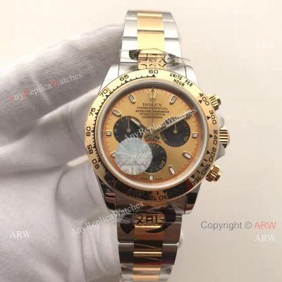 Swiss Grade 7750 Rolex Daytona 2-Tone Watch Gold Face Black Subdials